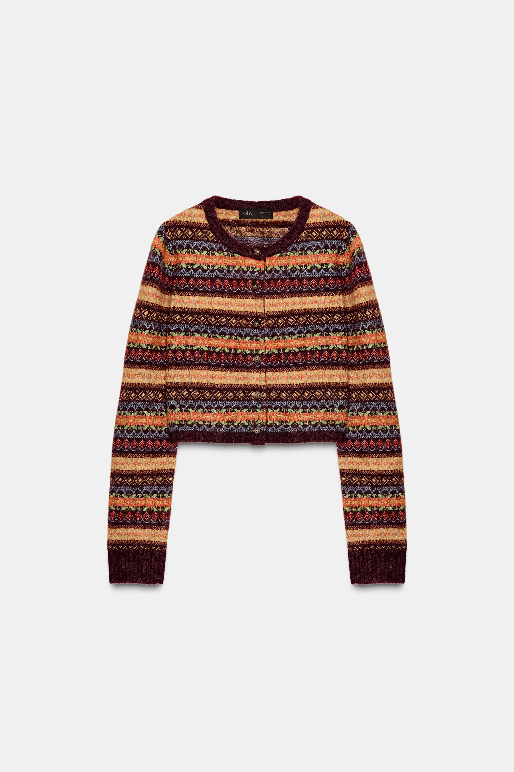 CROPPED JACQUARD KNIT CARDIGAN